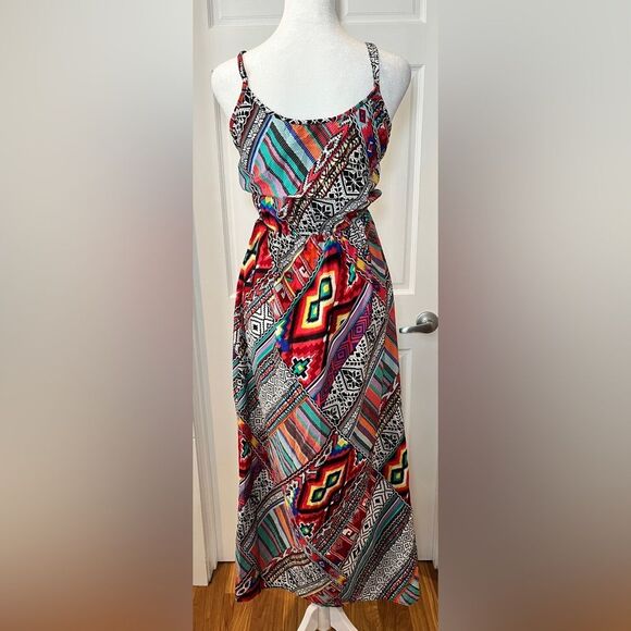 Speed Control New York Aztec Multicolor Print Long Dress Maxi Size Small - Picture 4 of 7